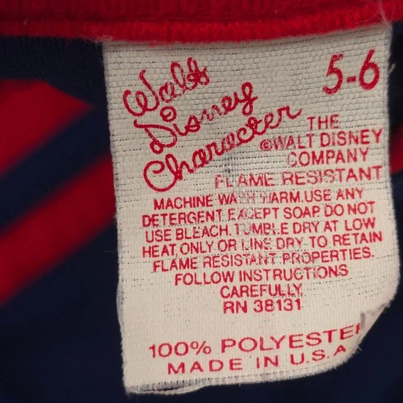 Disney Vintage Robe Mickey Mouse Navy Red Stripe 80s Made in USA Kids Size 5-6 - Picture 3 of 5